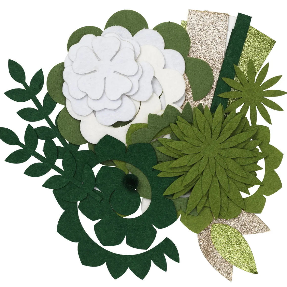 Lav smukke og levende filtblomster af færdigskårne filtstykker – hvidt tema