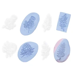 Lerstempler 4 stk. blomster og blade – ikke udskårne motiver – ca. 15-30 mm × 15-30 mm