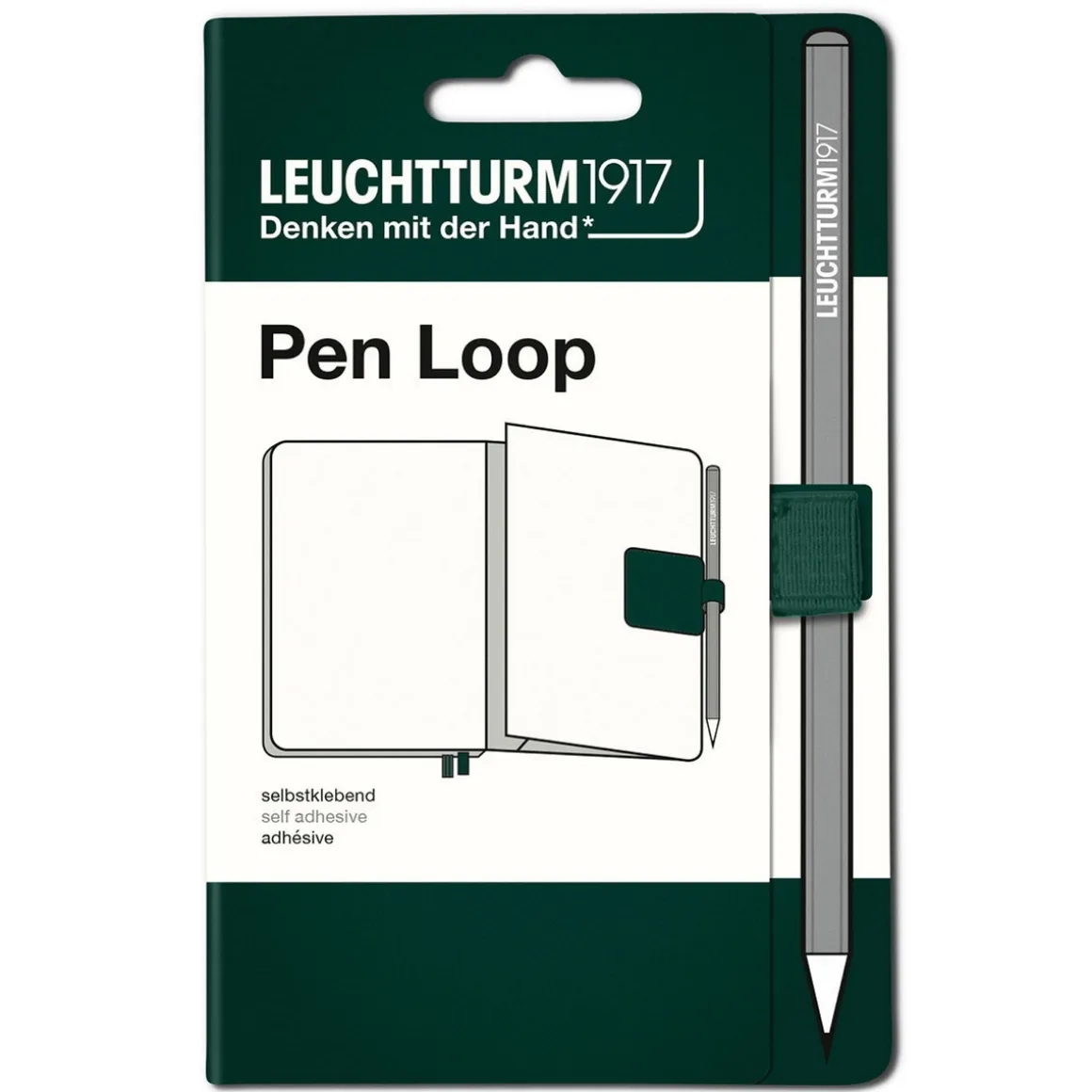 Leuchtturm1917 Pen Loop – skovgrøn, selvklæbende penneholder til notesbøger