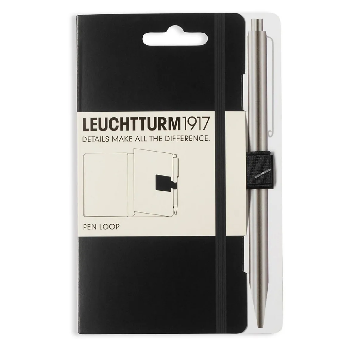 Leuchtturm1917 Pen Loop – sort, selvklæbende kuglepenneholder til notesbøger