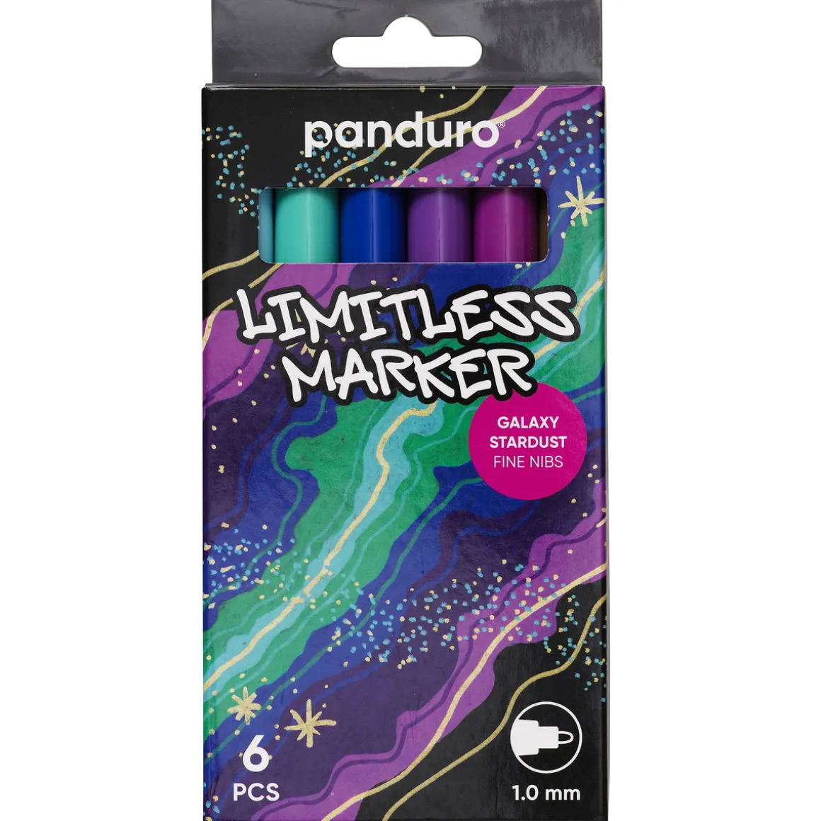 Limitless Marker S Galaxy Stardust, sæt med 6 akrylpenne – Fin spids Ø1 mm