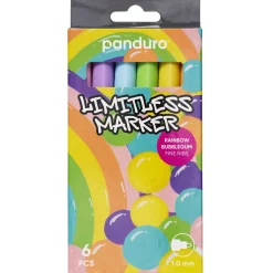 Limitless Marker S Rainbow Bubblegum, sæt med 6 akrylpenne – Fin spids Ø1 mm