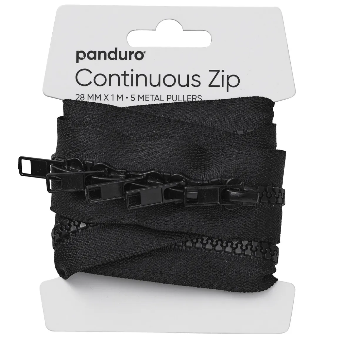 Lynlås, sort, længde med 1 meter lynlås 5 zippers/håndtag