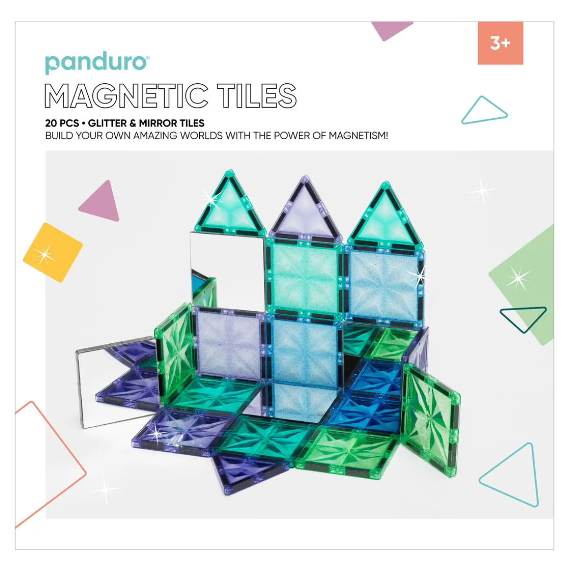 Magnetic Tiles Glitter & Mirrors, 20 glitrende magnetiske plader og spejle