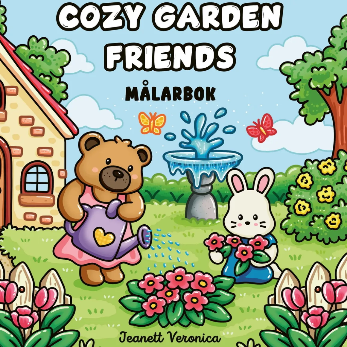 Malebog Cozy Garden Friends, hyggelig malebog med 40 afslappende motiver, 25×25 cm