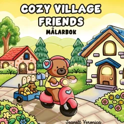 Malebog Cozy Village Friends, hyggelig malebog med 40 afslappende motiver, 25×25 cm