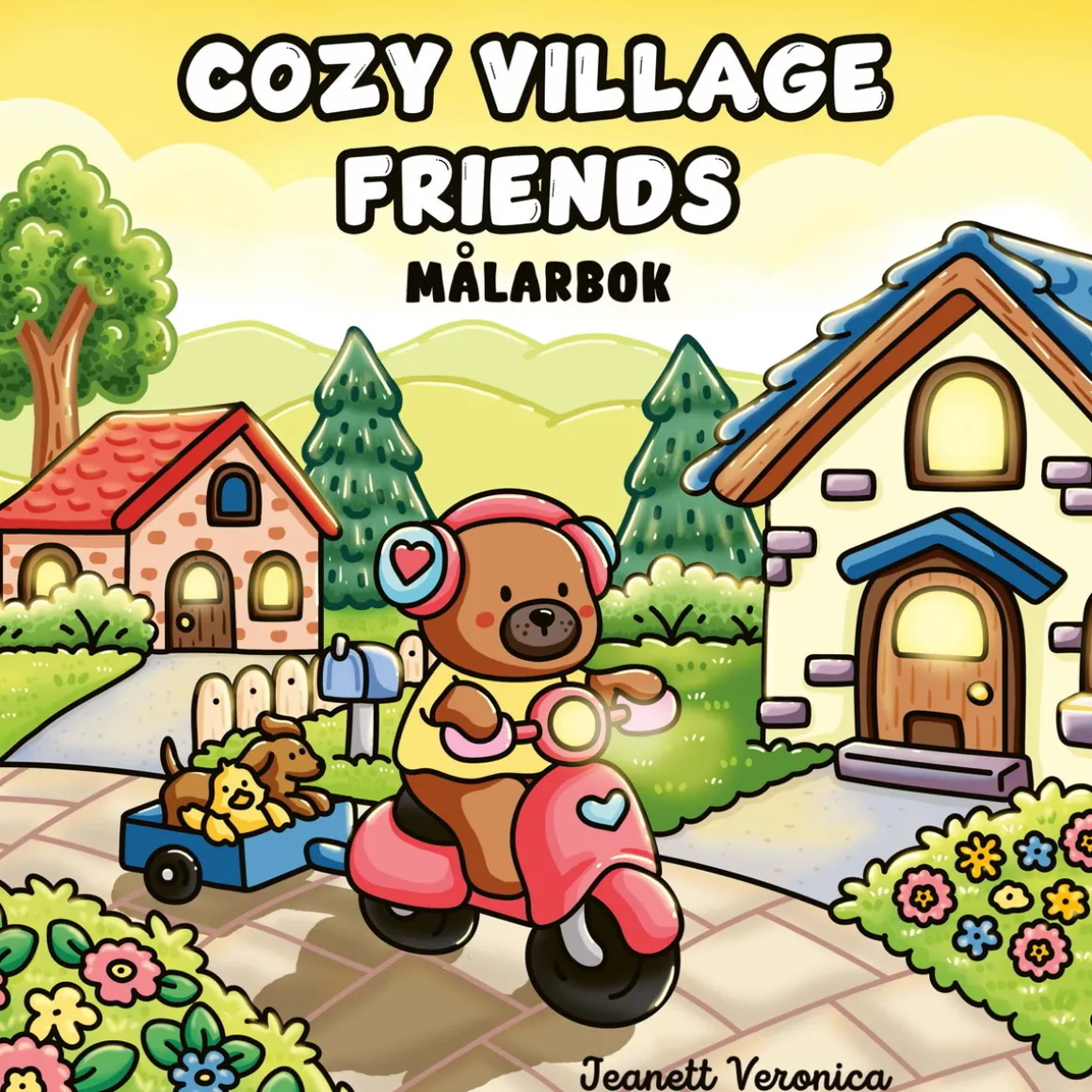 Malebog Cozy Village Friends, hyggelig malebog med 40 afslappende motiver, 25×25 cm