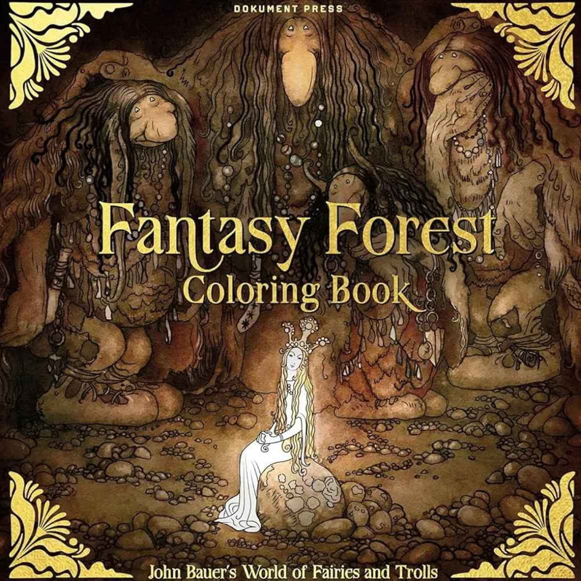 Malebog Fantasy Forest Fairies & Troll, farvelæg John Bauers verden! 25×25 cm, 40 sider