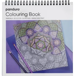 Malebog Mandala, spiralbundet, 20×21 cm, 24 motiver, 120 g/m²