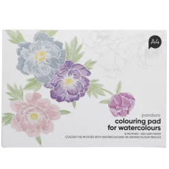 Malebog til akvarel med 12 blomstermotiver, L A4 (297×210 mm), 300 g/m²