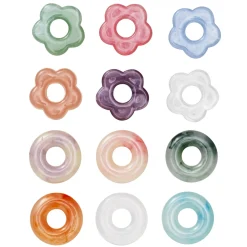 Mellemdel blomster og donut 12 stk. 6 af hver. Ø20 mm, ikke forsynet med hul