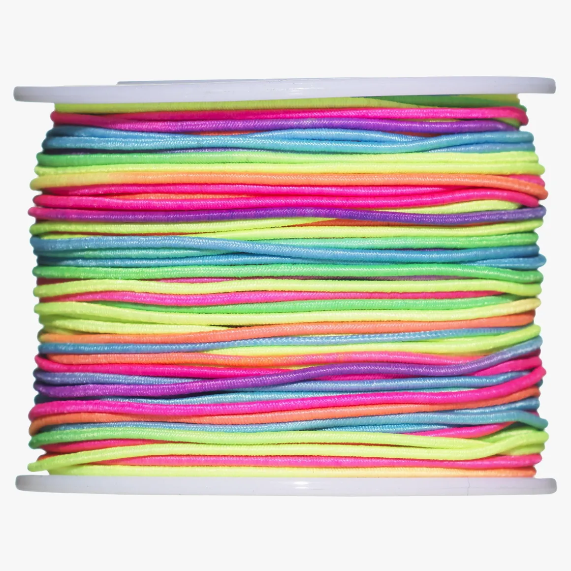 50 meter/Ø1 mm regnbuefarvet elastisk, stofbeklædt smykketråd