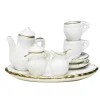 Miniaturekit med et lille teservice af porcelæn, fadet er 6 cm langt