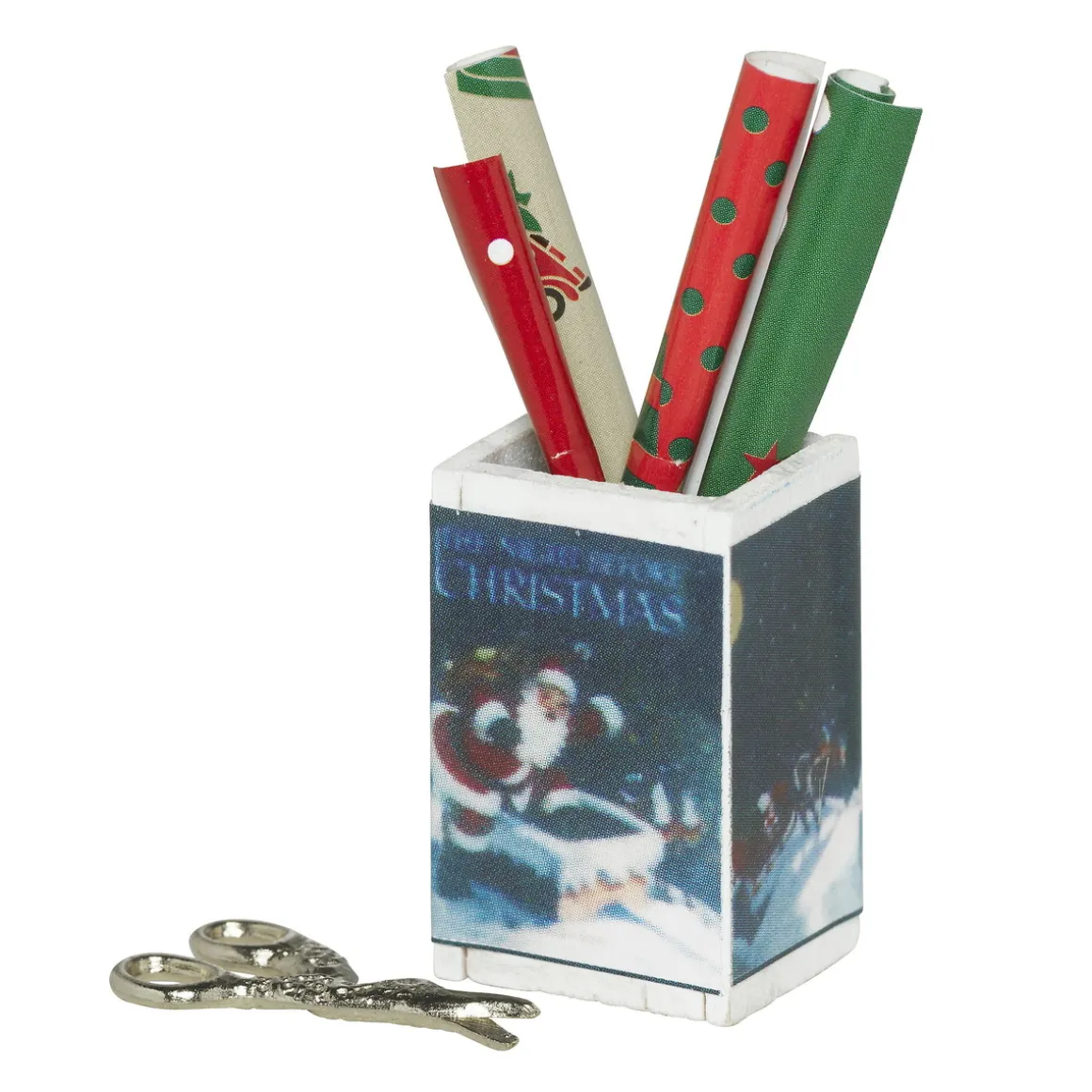 Miniaturekit æske med julepapir – 50 mm høj