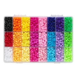 Mini pony beads Ø7 mm, 24 farver – 3600 runde, fine perler med stort hul