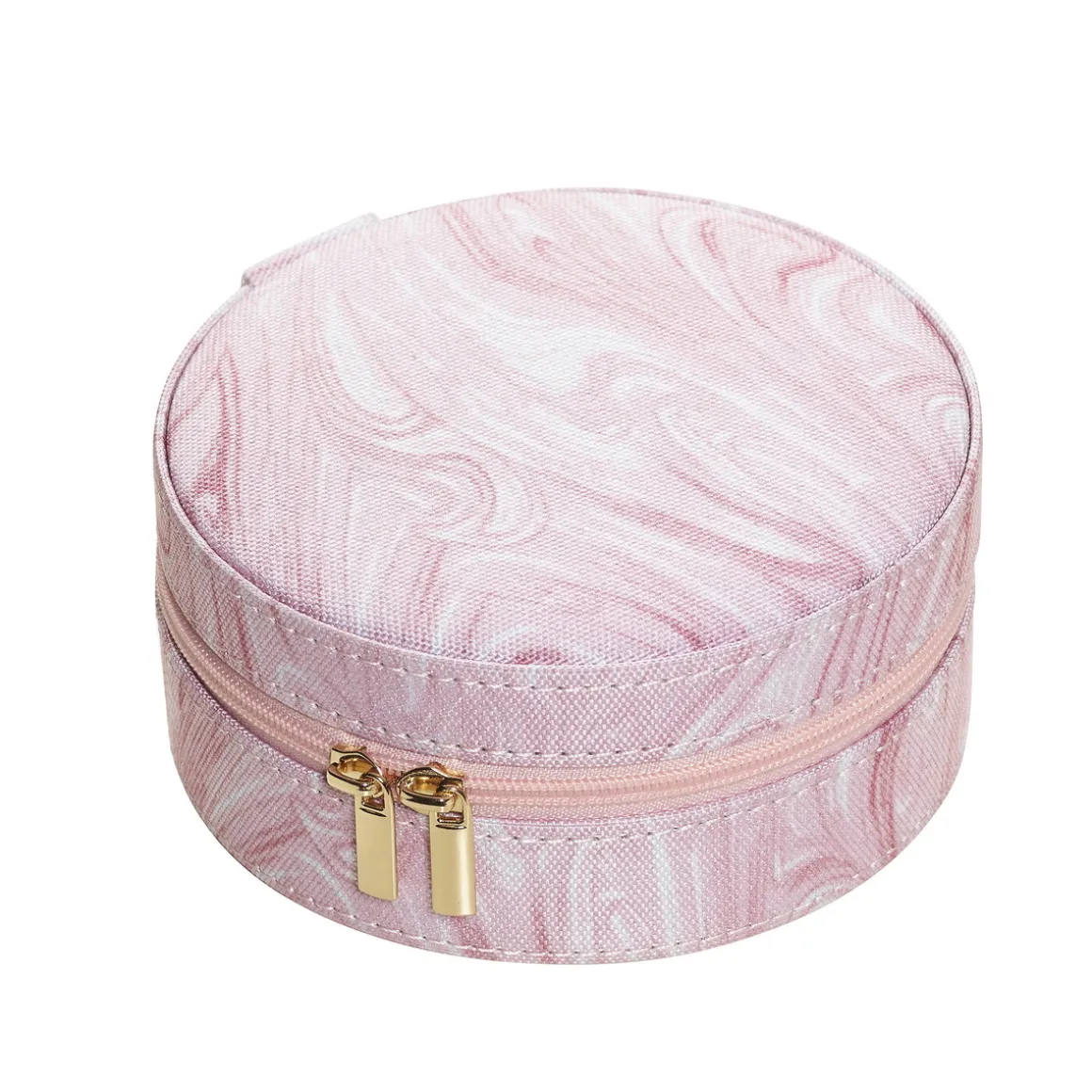 Mønstret rosa smykkeskrin, Ø11,5 cm, højde 5,5 cm.