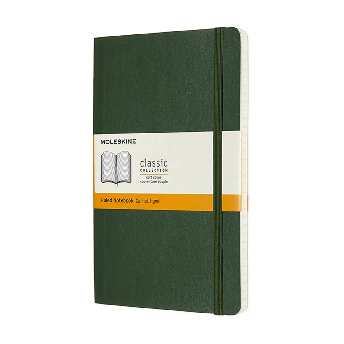 Moleskine Classic Notebook Large (13×21 cm), grønt, blødt omslag – 240 linjerede sider