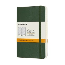 Moleskine Classic Notebook Pocket (9x14 cm), grønt, blødt omslag – 192 linjerede sider
