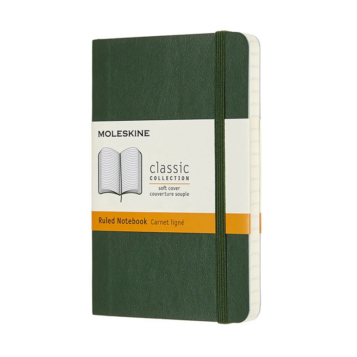 Moleskine Classic Notebook Pocket (9x14 cm), grønt, blødt omslag – 192 linjerede sider