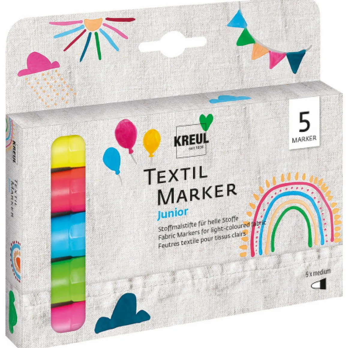 Mucki Junior tekstilpenne, markers, 5-pak