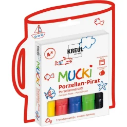 Mucki porcelænspenne i sjovt pirattema, 5-pak