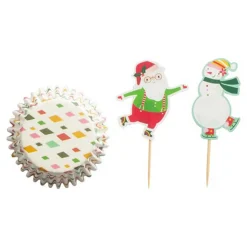 20 muffinsforme og 20 partypicks/caketoppers med julemotiver