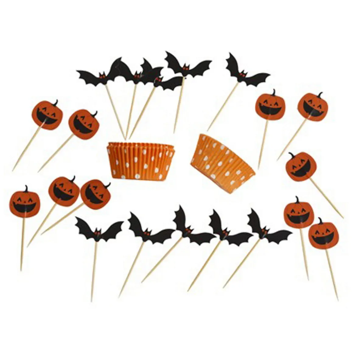 20 muffinsforme og 20 partypicks med halloweenmotiv!