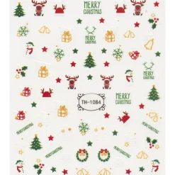 Neglestickers jul og julemotiver og tekst. 1 ark nail stickers a 8,5×10 cm
