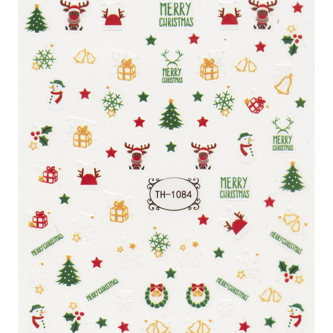 Neglestickers jul og julemotiver og tekst. 1 ark nail stickers a 8,5×10 cm