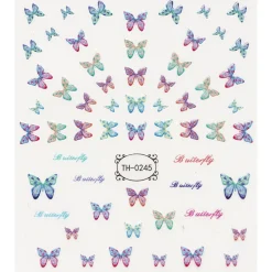 Neglestickers pastelfarvede sommerfugle & "butterfly". 1 ark a 8,5×10 cm