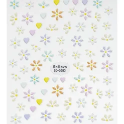 Neglestickers pastelfarvede hjerter og små blomster. 1 ark nail stickers a 8,5×10 cm
