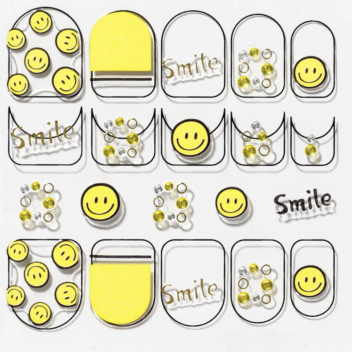 Neglestickers smiley – 20 negleklistermærker med smileys, tekst og små miniperler