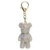 Nøglering, rygsækvedhæng bamse med diamanter, længde 7 cm