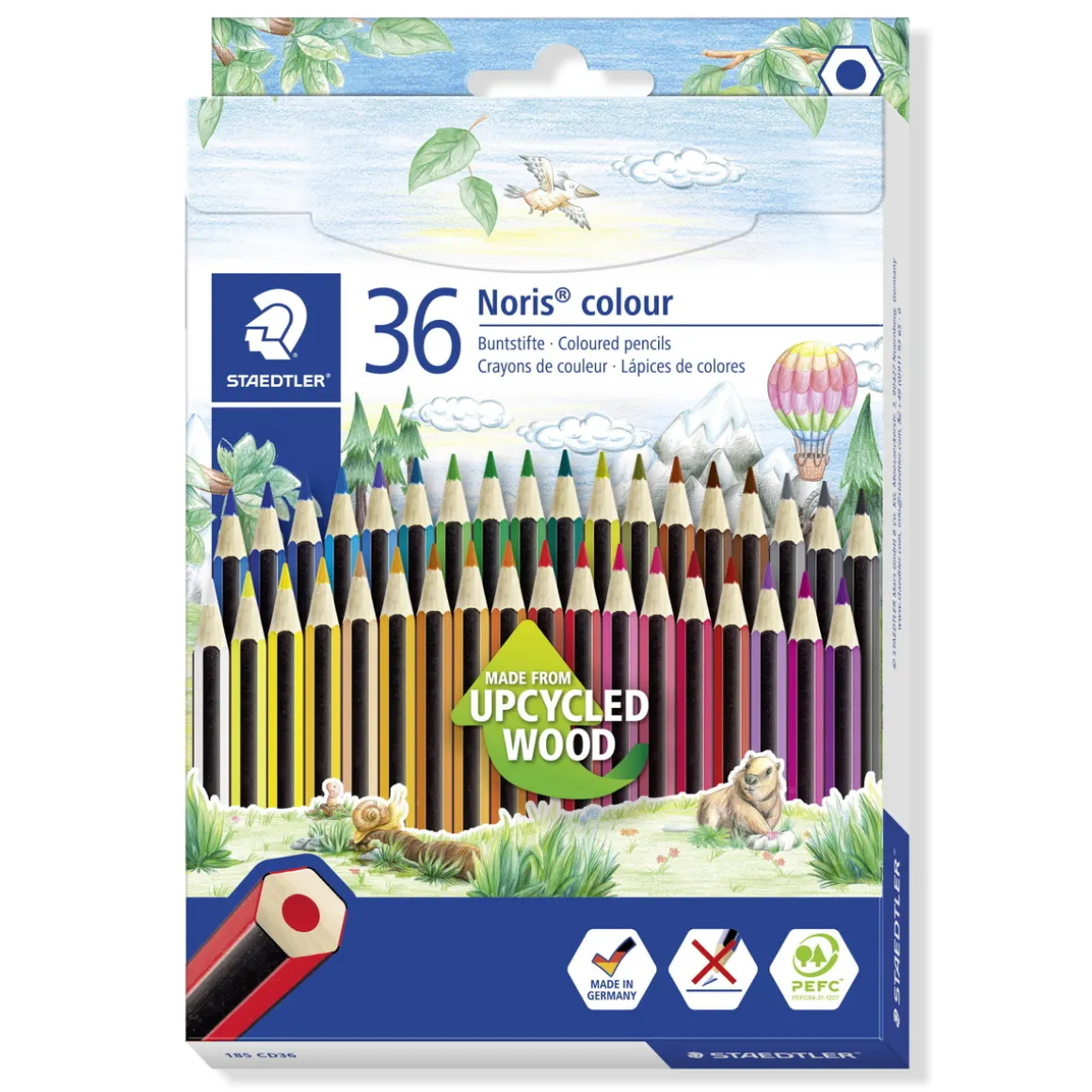Noris Color 185 – 36 stk. farveblyanter i upcyclet træ