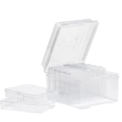 Opbevaringskasse i plast, 18,5×21,5×14 cm, med 6 æsker à 17×12×3 cm