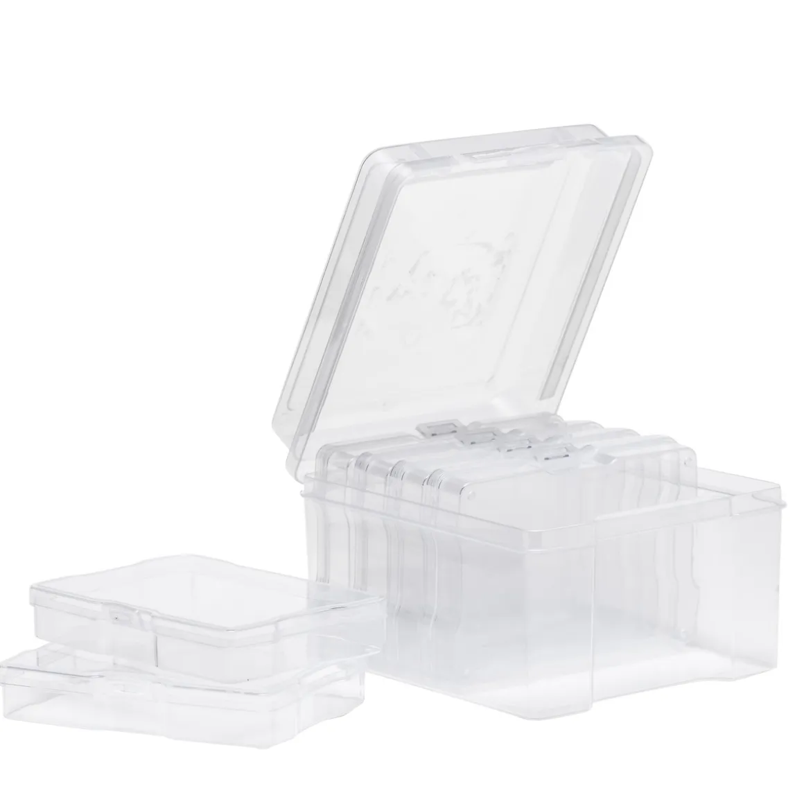 Opbevaringskasse i plast, 18,5×21,5×14 cm, med 6 æsker à 17×12×3 cm