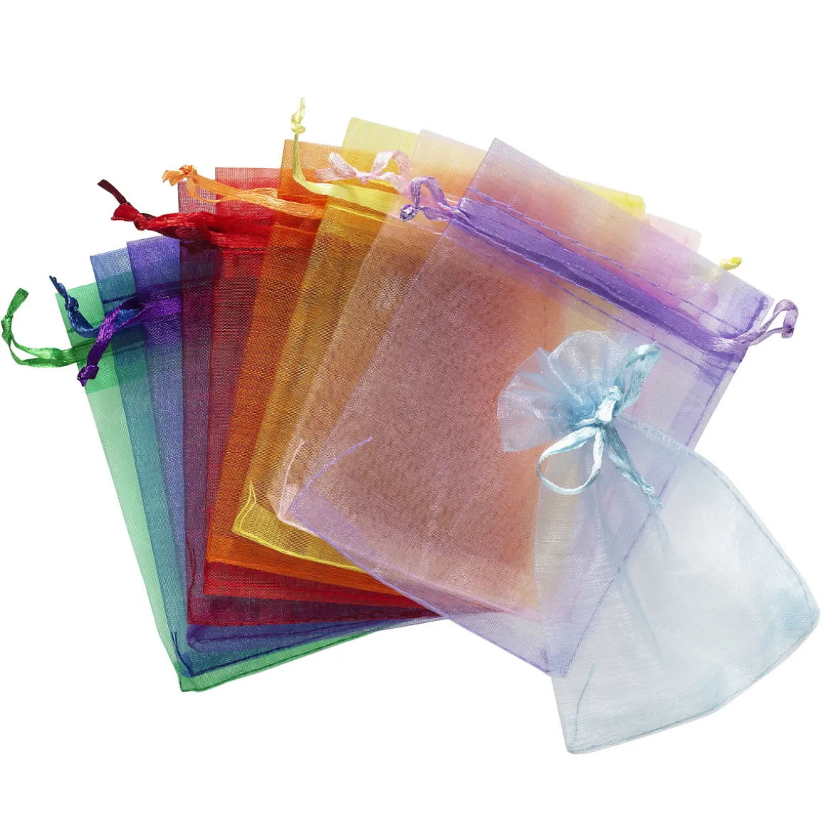 Organzaposer gaveposer af organza 10-pak, transparent farvemix 9×11,5 cm