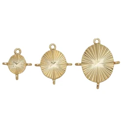 Ovale vedhæng (charms) med øskner, 3 stk. guldfarvede, 15 × 17 / 20 × 22 / 23 × 27 mm