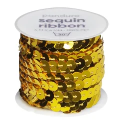 Pailletbånd guld, 4 m snor med masser af pailletter, som er Ø6 mm