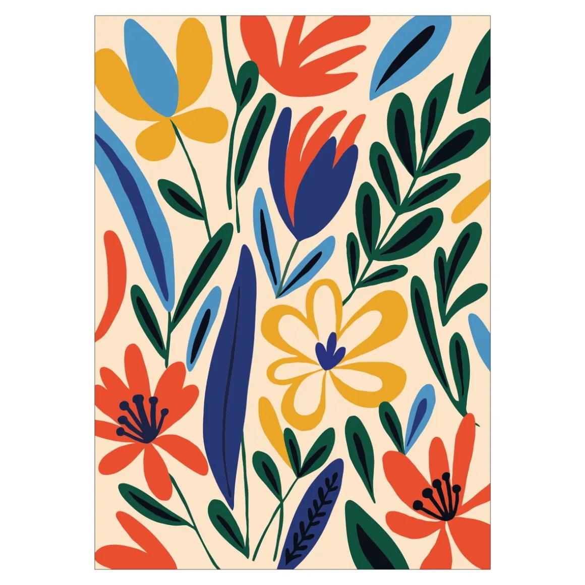 Paint by number/mal efter tal – blomster, 25×35 cm + 10 farver og 3 pensler