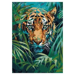 Paint by number/mal efter tal – tiger, 25×35 cm + 18 farver og 3 pensler