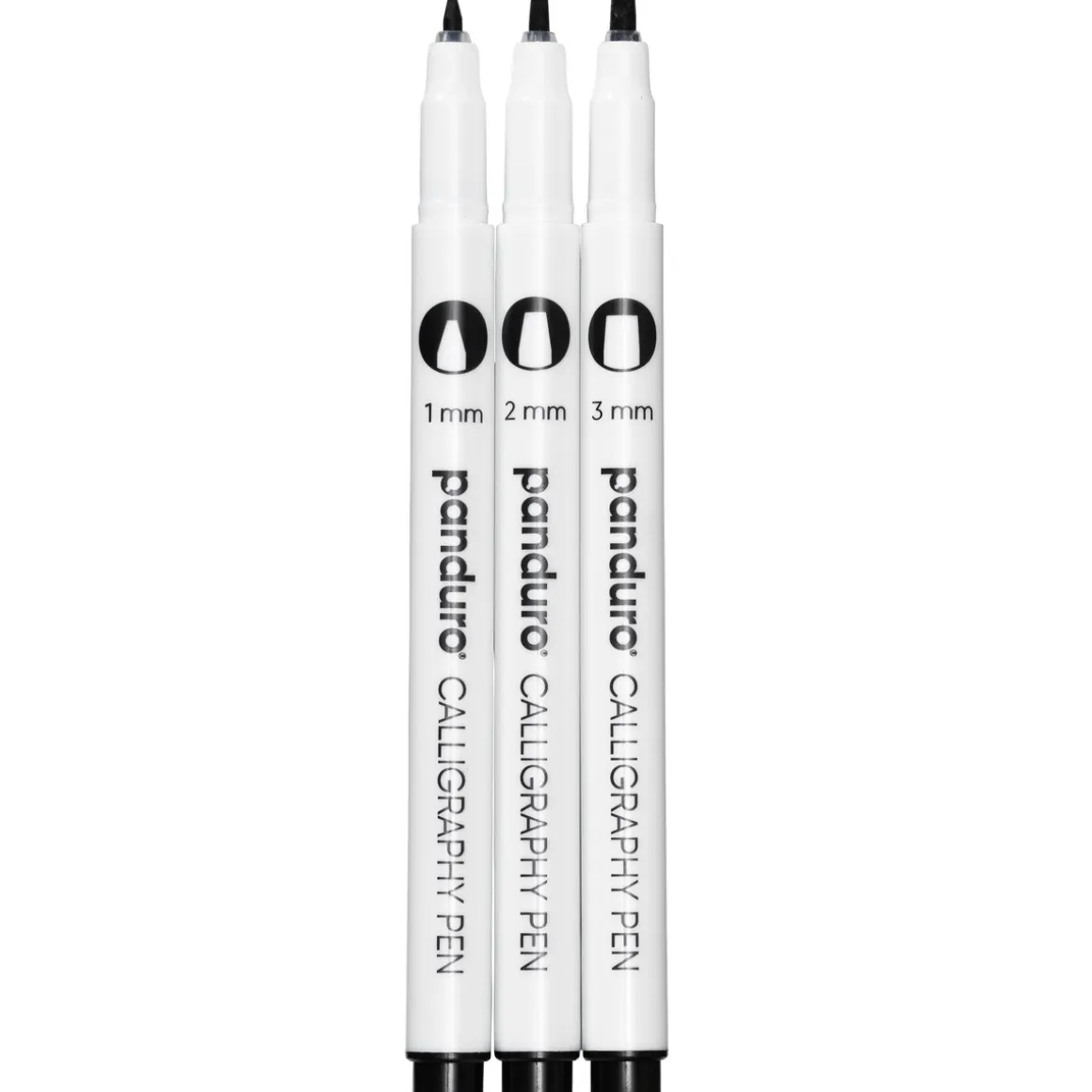 Panduro kalligrafipenne 3-pak – 1, 2, 3 mm skrivebredde, sort pigmentblæk