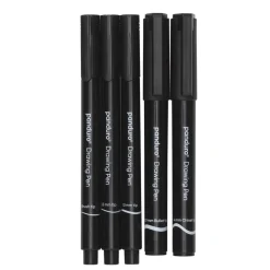 Panduro tuschpenne 0,5 mm, 1 mm, penselspids, 4 mm skrå spids og 1 mm rund spids, sort, 5-pak