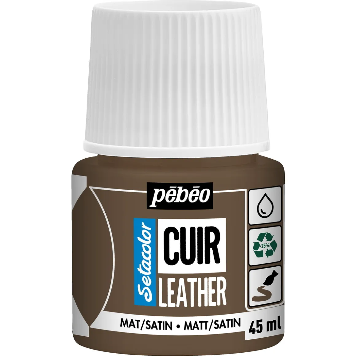 Pebeo Cuir Leather 45 ml læderfarve, farver også PU-læder – Brun, mat satinfinish