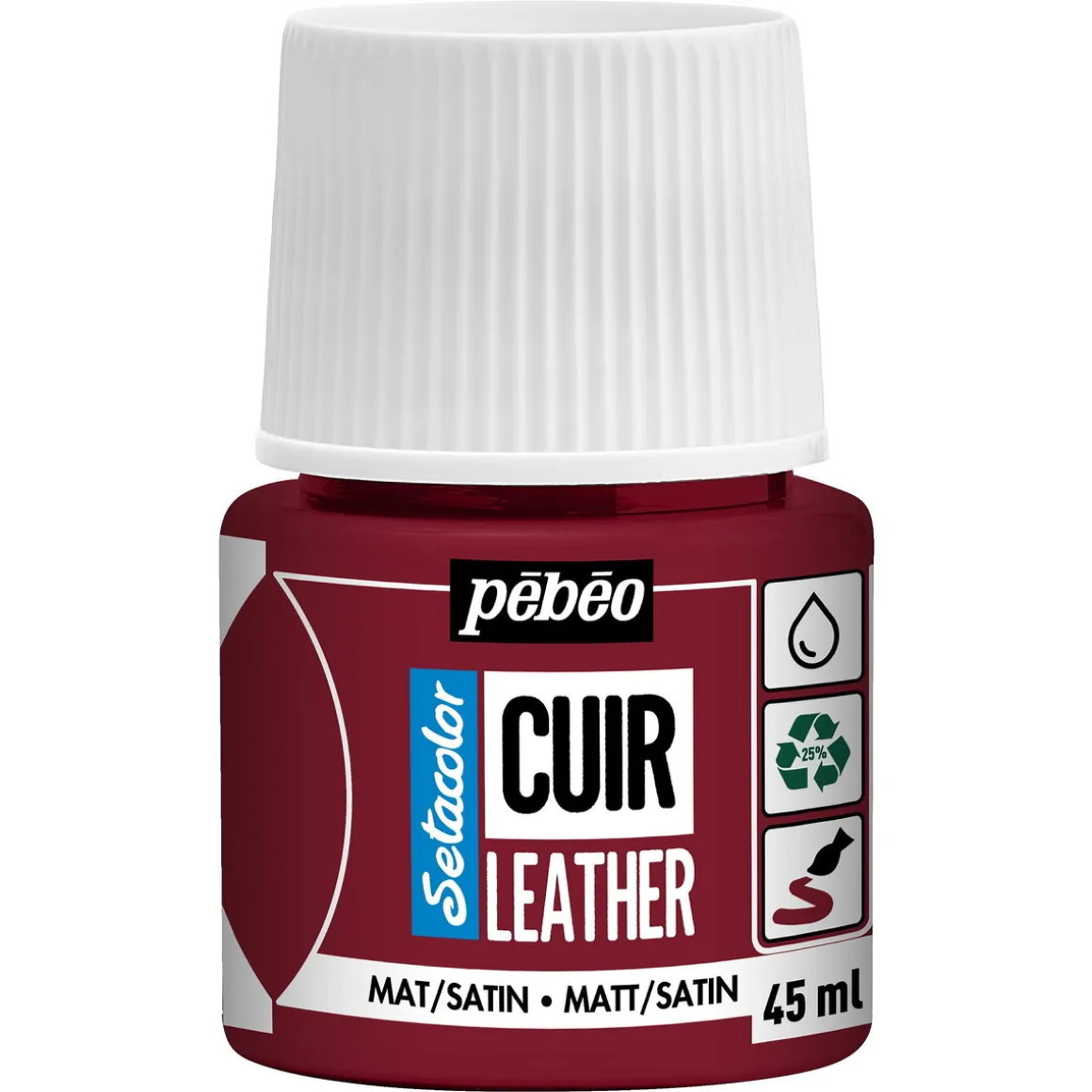 Pebeo Cuir Leather 45 ml læderfarve, farver også PU-læder – Mørkerød, mat satinfinish