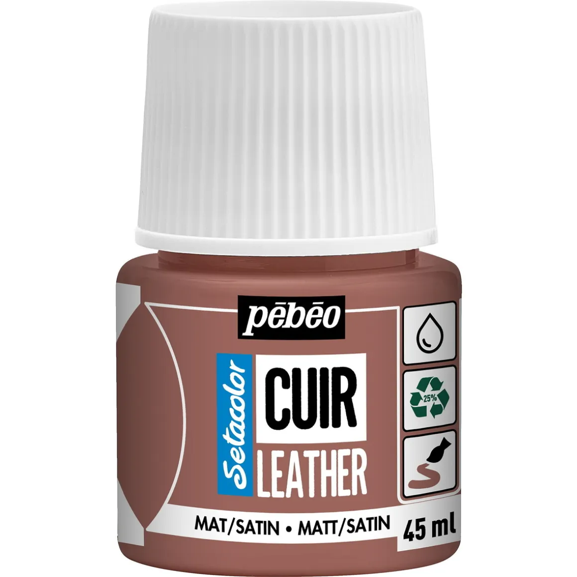 Pebeo Cuir Leather 45 ml læderfarve, farver også PU-læder – Terrakotta, mat satinfinish