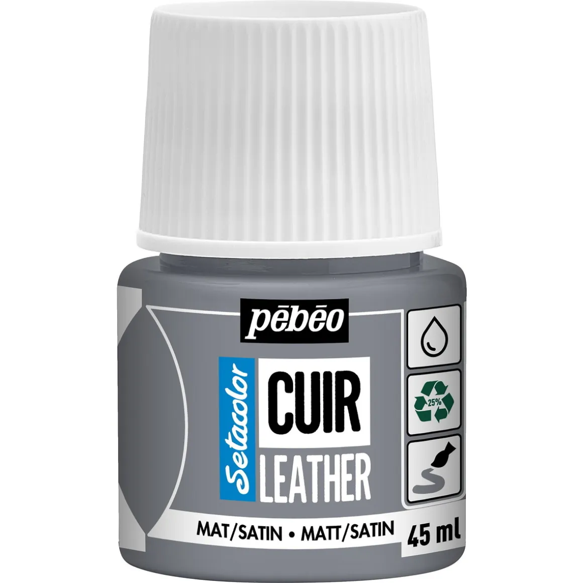 Pebeo Cuir Leather 45 ml læderfarve, farver også PU-læder – Grå, mat satinfinish