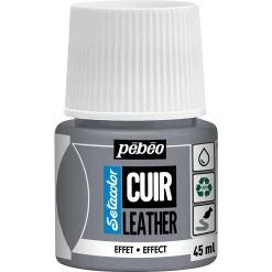 Pebeo Cuir Leather 45 ml læderfarve, farver også PU-læder – Sølv, metallic