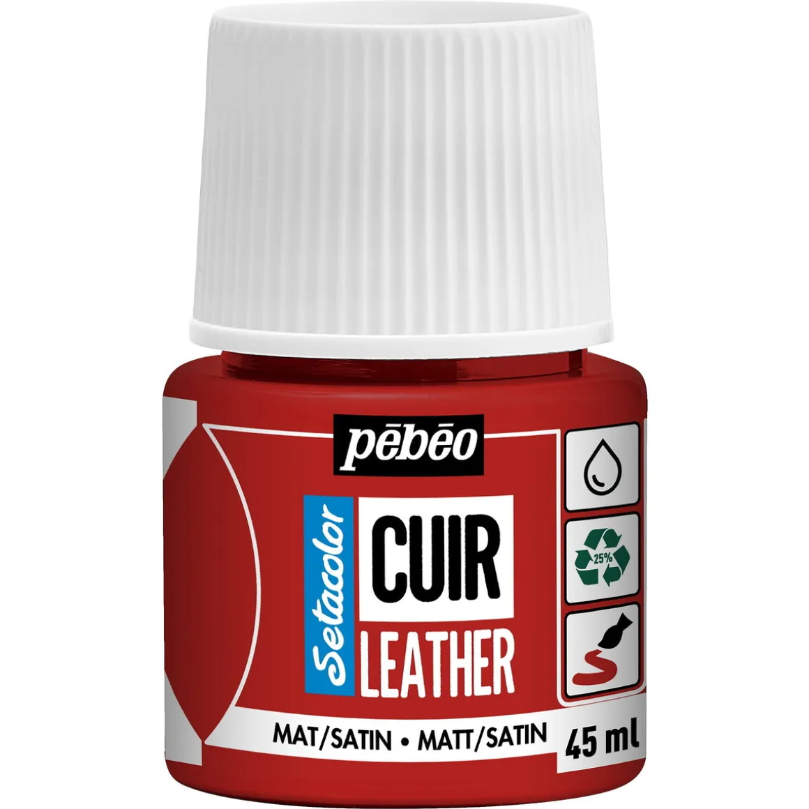 Pebeo Cuir Leather 45 ml læderfarve, farver også PU-læder – Rød, mat satinfinish