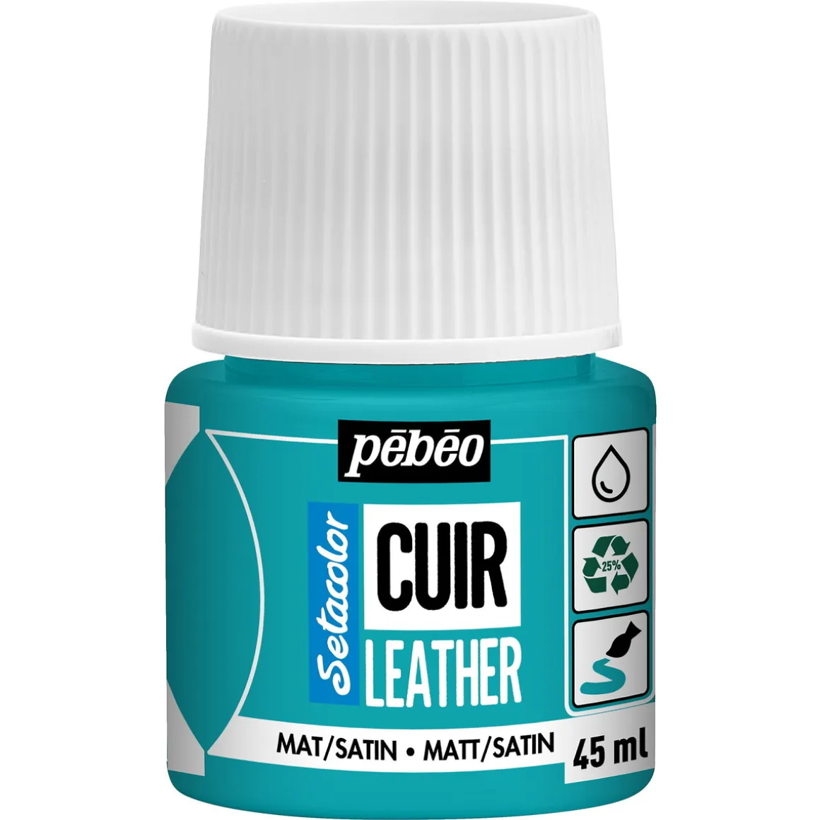 Pebeo Cuir Leather 45 ml læderfarve, farver også PU-læder – Turkis, mat satinfinish